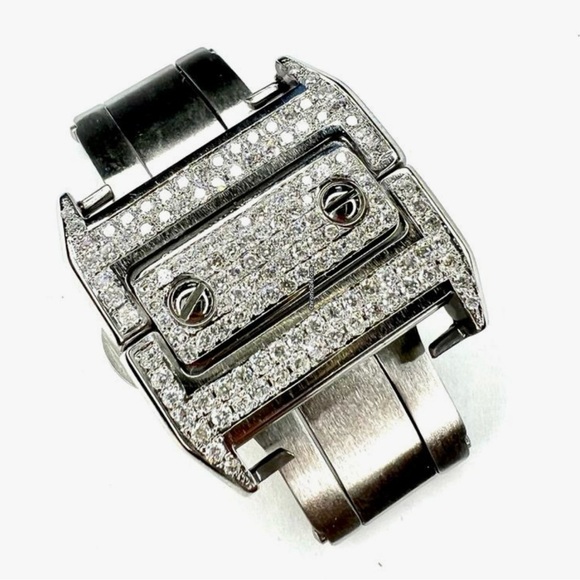 18mm Steel 1.20TCW Diamond Double Fold Deployment Buckle for Cartier Santos 100